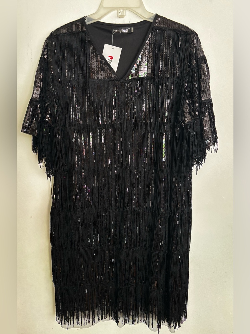 PrettyGuide Black Sequins Fringe V Neck Flapper Style Party Dress size 14